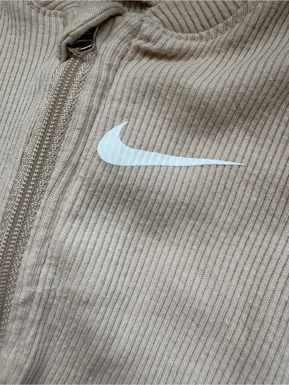 Nike Cream Ribbed Zip-Front Baby Footed One-Piece